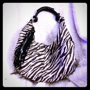 Rue21 metallic zebra tote bag zipper satchel large